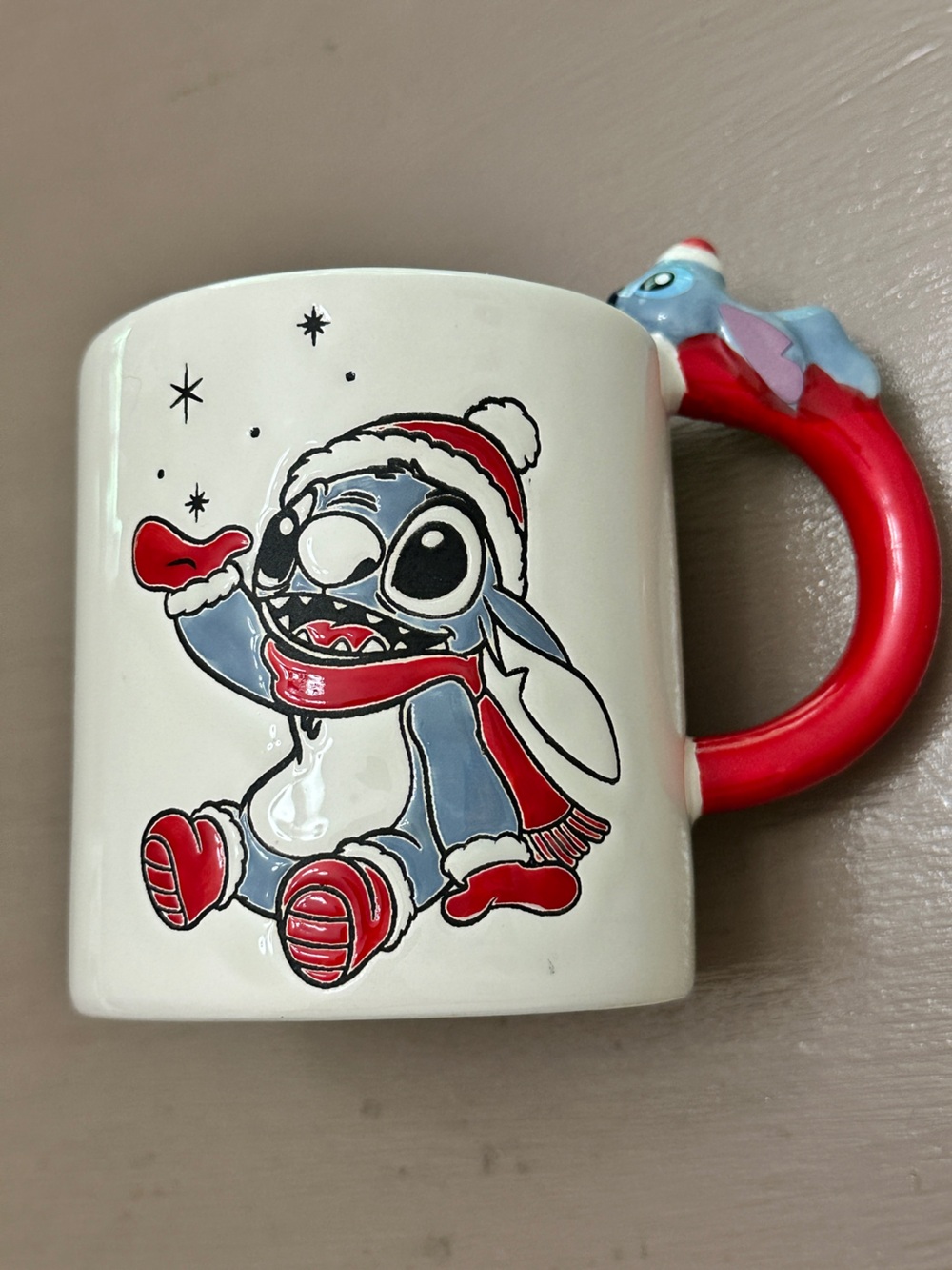 Disney Stitch Christmas Holiday Mug 3D Sculpted Handle Zrike Brands Festive 16oz